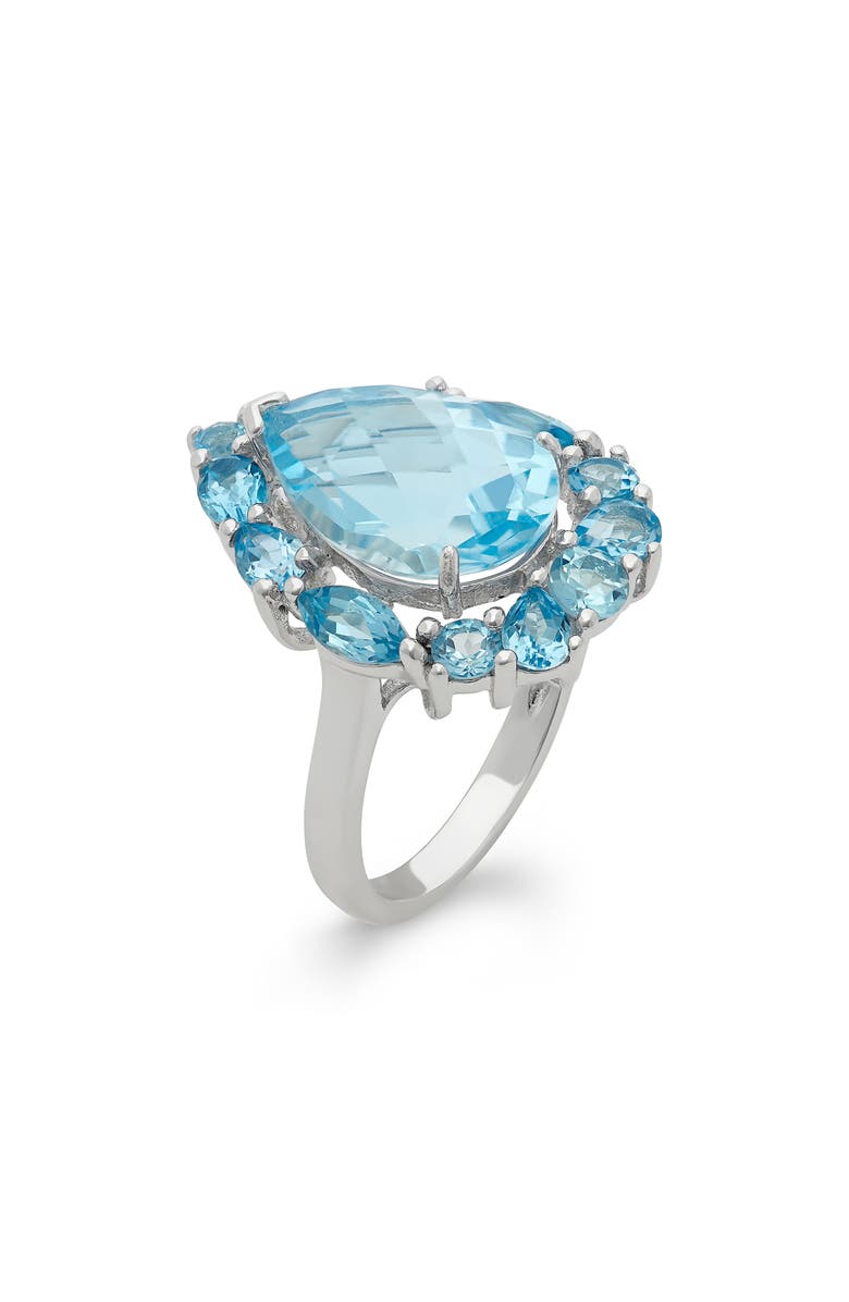 FZN Sterling Silver Blue Topaz Halo Ring, Alternate, color, Silver/ Blue