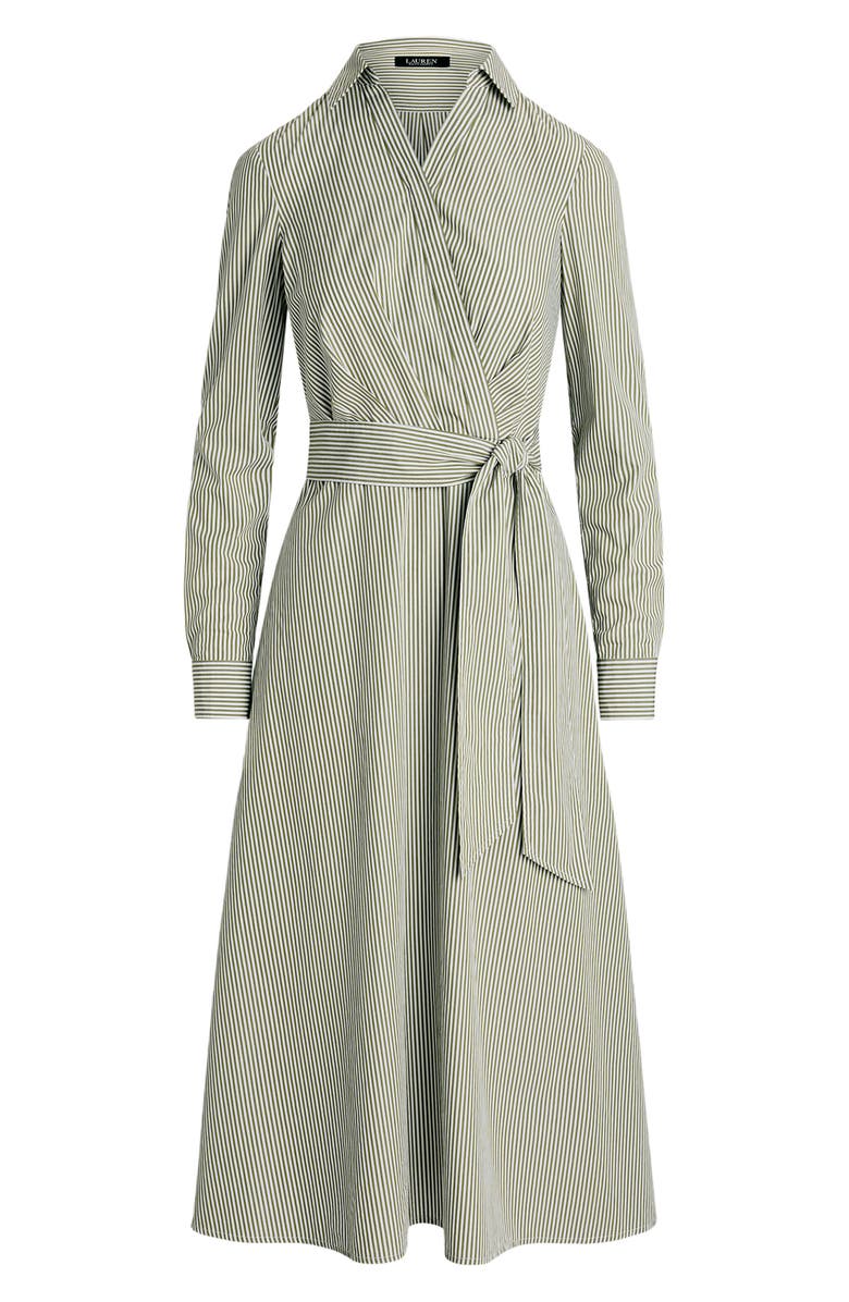 Lauren Ralph Lauren Striped Surplice Broadcloth Midi Dress, Alternate, color, 