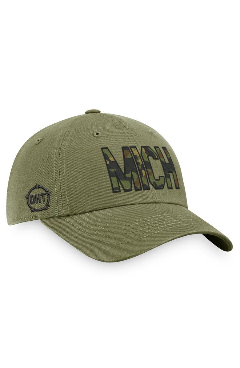 TOP OF THE WORLD Men's Top of the World Olive Michigan Wolverines OHT Military Appreciation Unit Adjustable Hat, Alternate, color, Olive