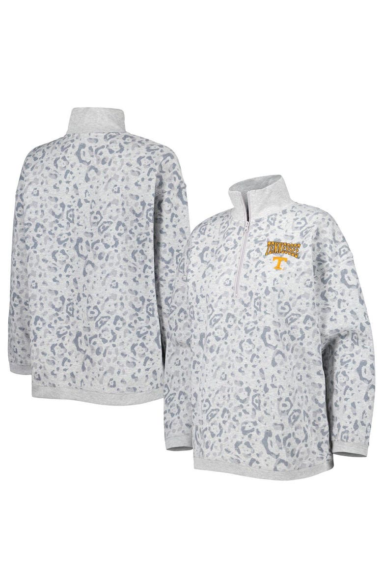 GAMEDAY COUTURE Women's Gameday Couture Heather Gray Tennessee Volunteers Leopard Quarter-Zip Sweatshirt, Main, color, Heather Gray