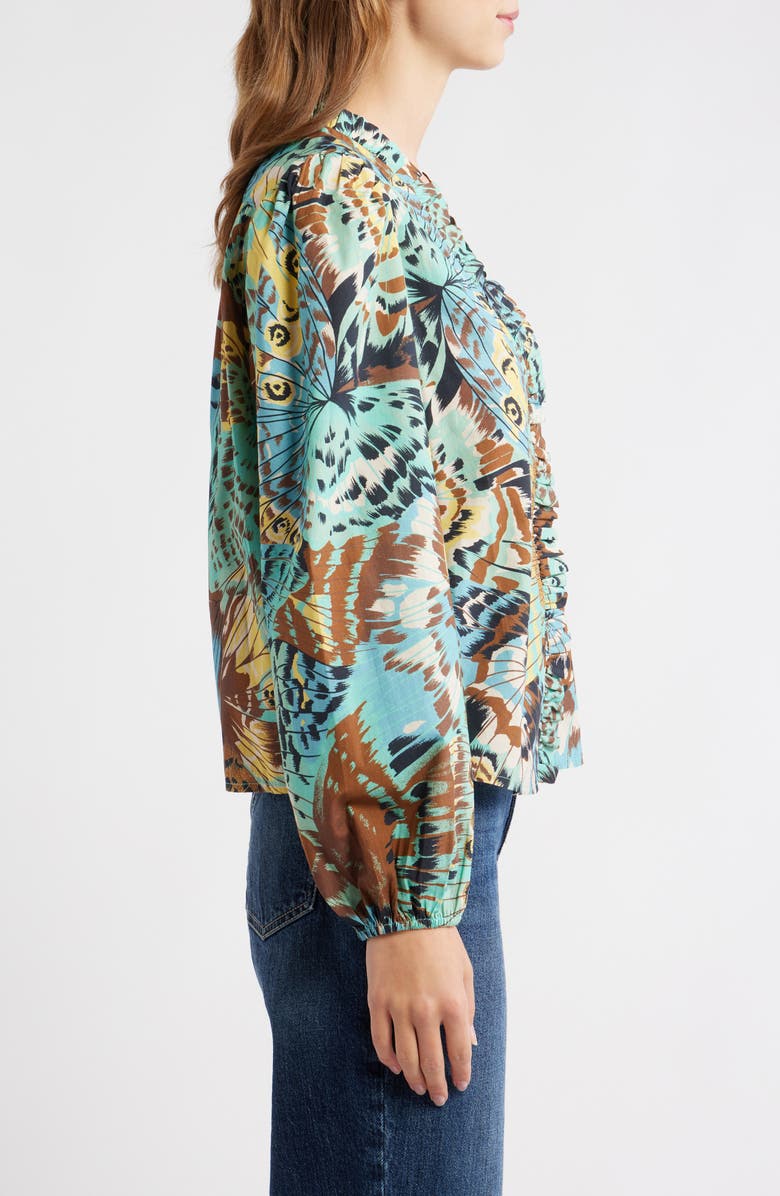 LOVE THE LABEL Zalda Ruffle Trim Cotton Button-Up Top, Alternate, color, Born To Fly Print