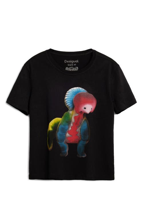 Desigual Reversible Graphic T-shirt In Black
