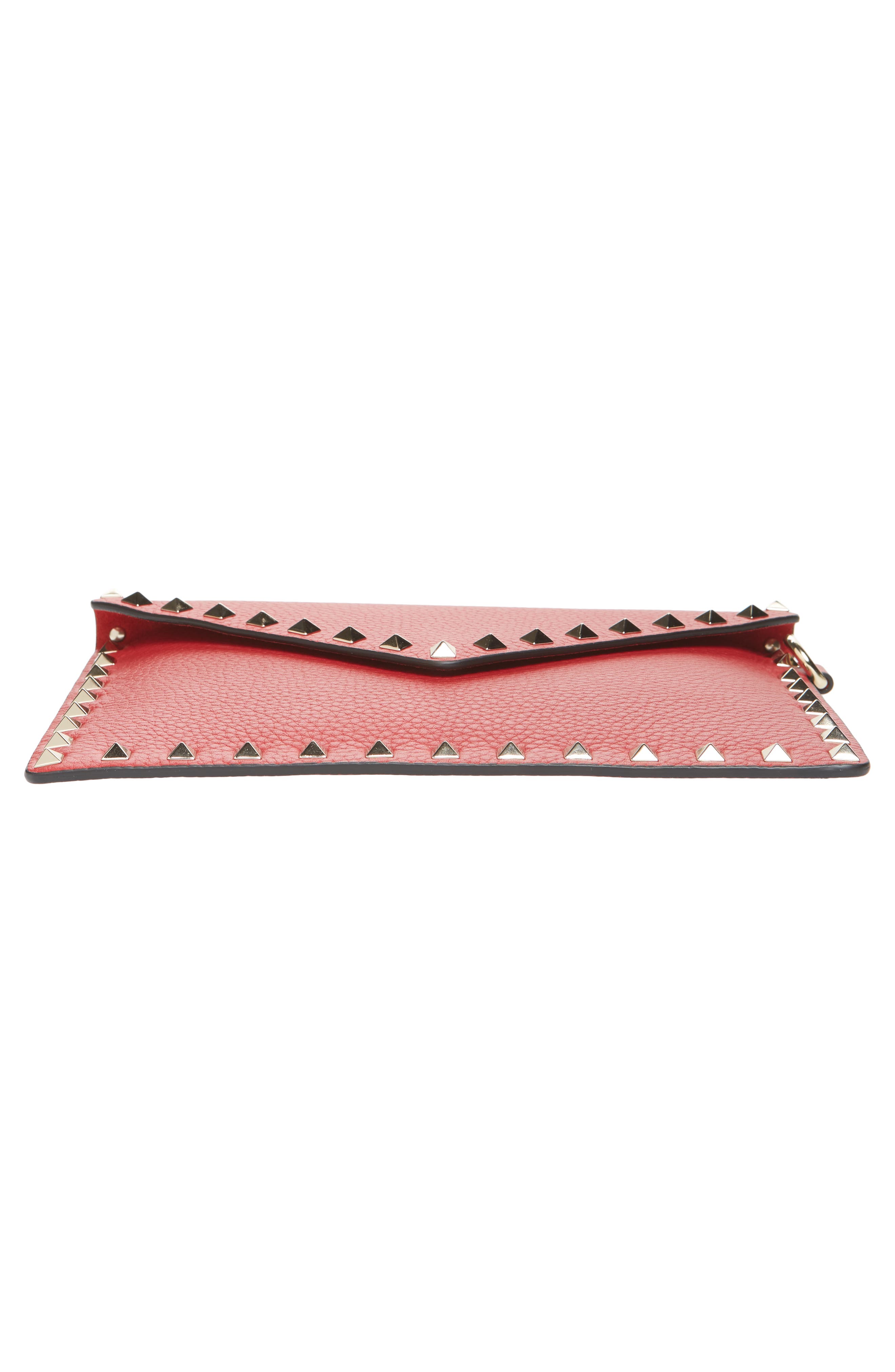 Medium Rockstud Leather Envelope Pouch, Alternate, color, ROSSO V