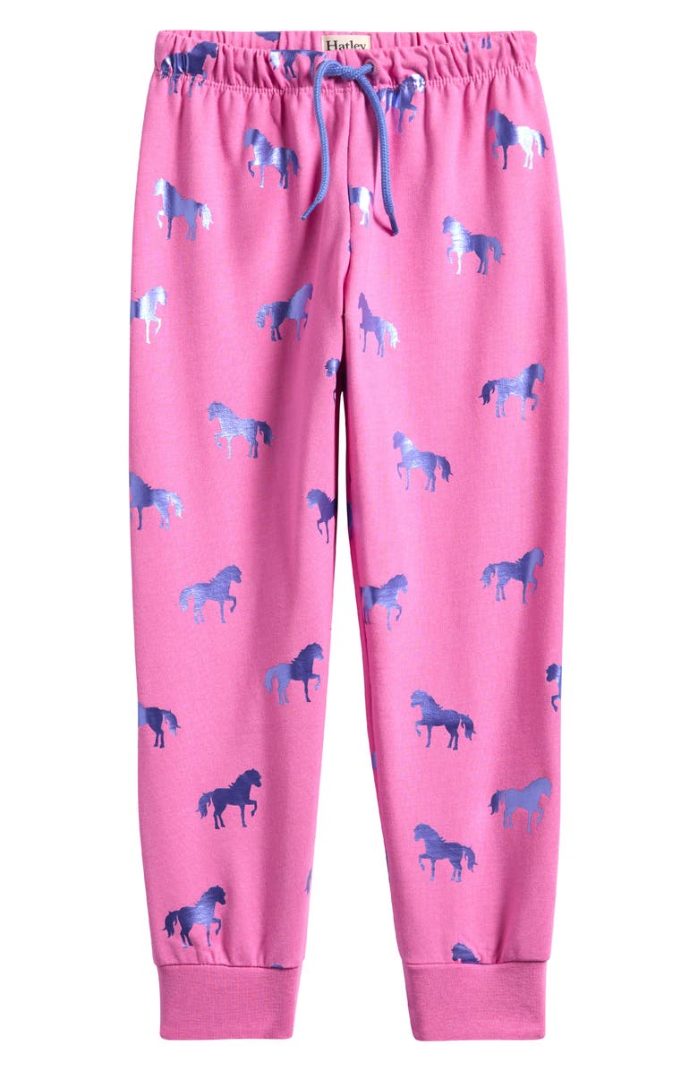 Hatley Kids' Shimmer Horse Print Joggers, Main, color, Fuchsia Pink
