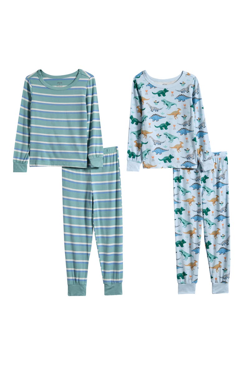 Kids' Dino 4-Piece Pajama Set, Main, color, BLUE MULTI