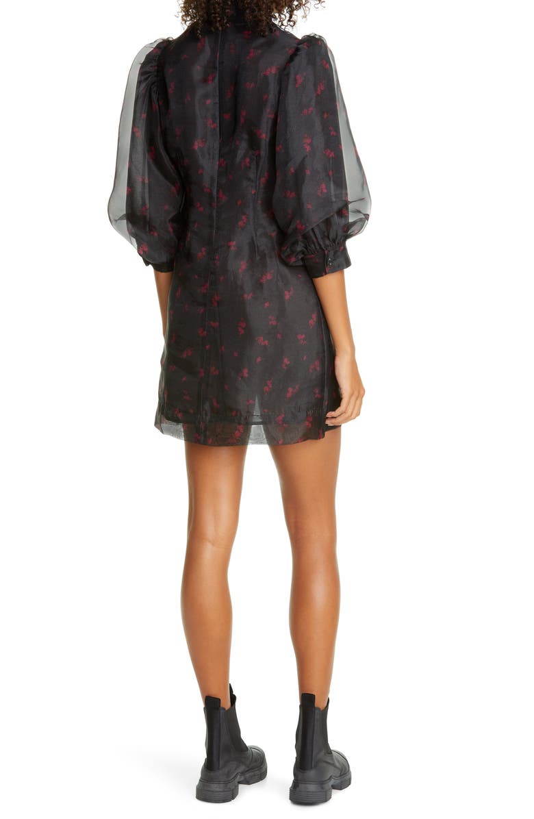 Ganni Floral Print Organza Short Shift Dress, Alternate, color,