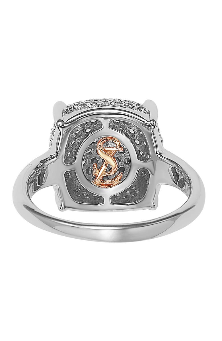 SUZY LEVIAN Sterling Silver Prong Set Cushion Shape Pave CZ Ring, Alternate, color, Blue