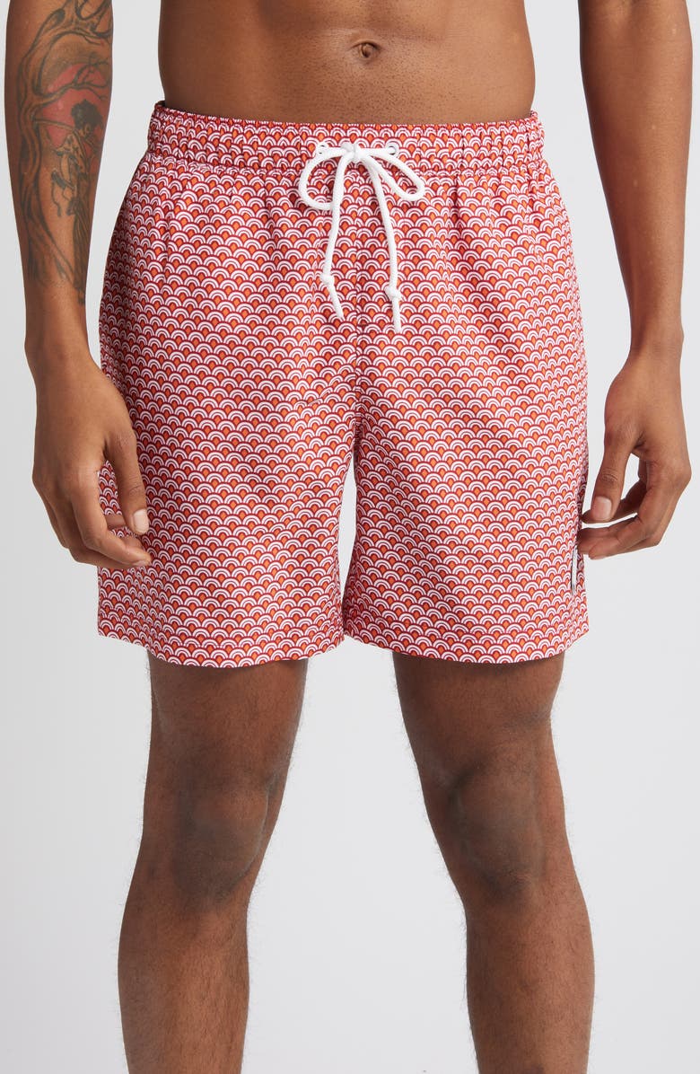 Original Penguin Geometric Print Swim Trunks, Main, color, 