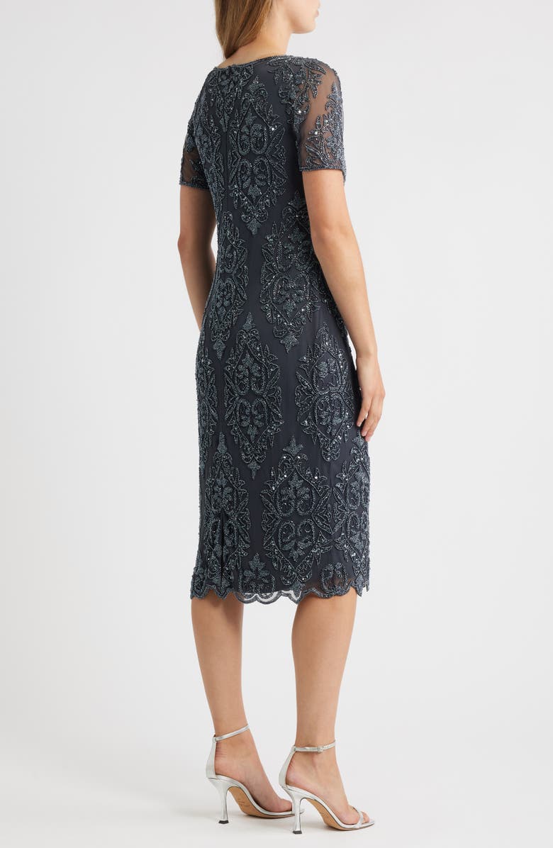 Pisarro Nights Beaded Cocktail Midi Dress, Alternate, color, Slate