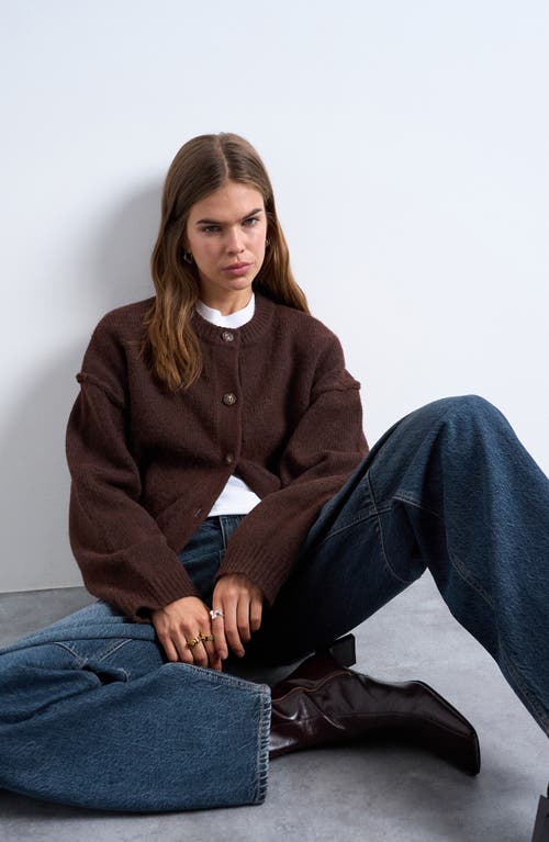 Topshop Exposed Seam Relaxed Fit Cardigan In Brown