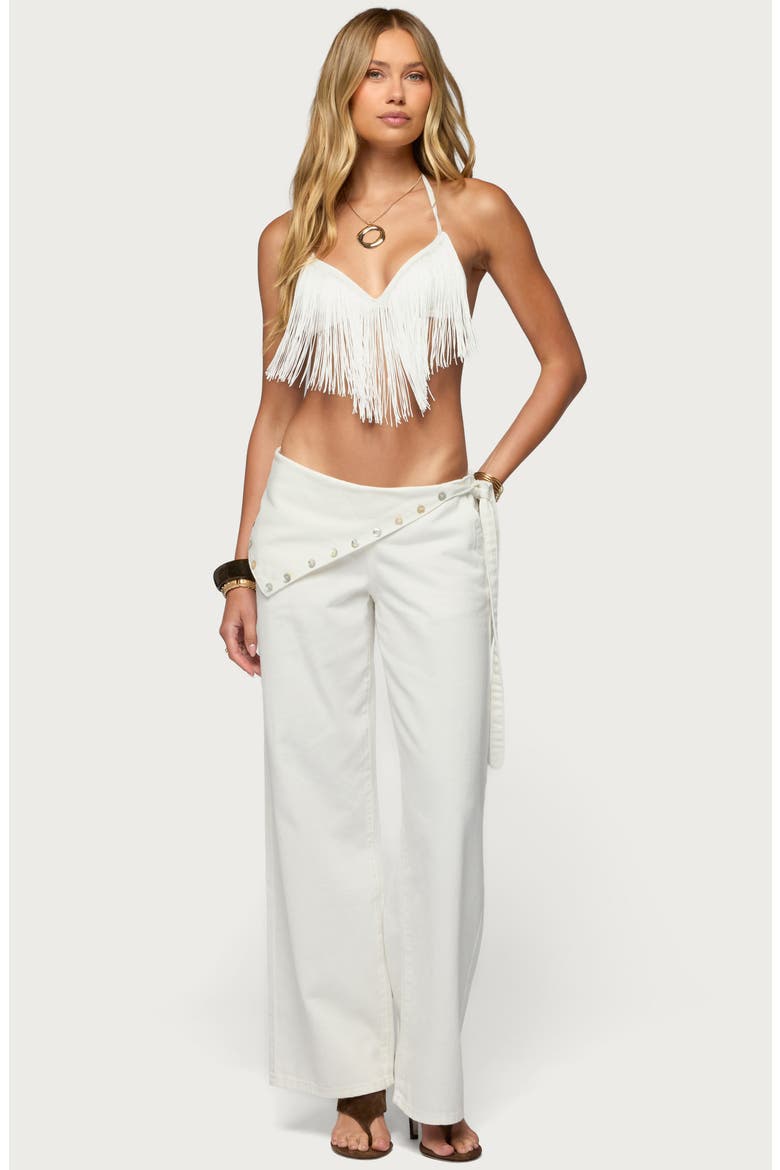 Button Foldover Low Rise Wide Leg Jeans, Alternate, color, OFF-WHITE