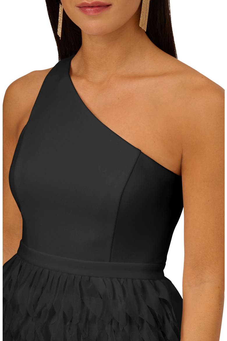 Asymmetric Chiffon & Crepe Knit Cocktail Dress, Alternate, color, BLACK