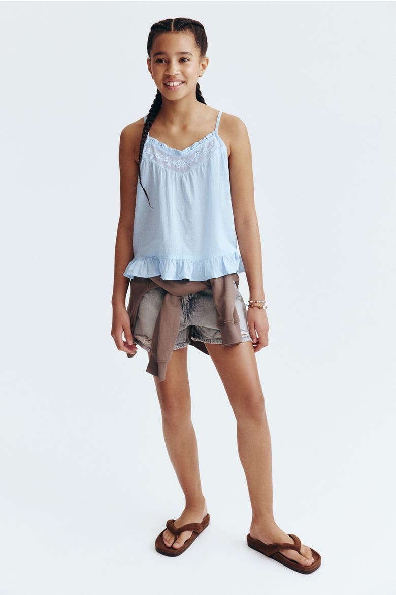 Lace-detail Cotton Top, Main, color, Light blue