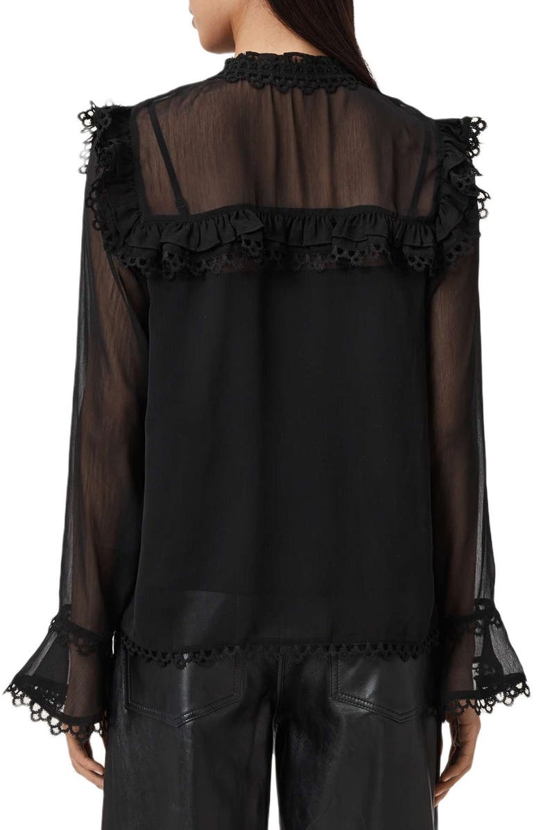 AllSaints Ciara Ruffle Shirt, Alternate, color, Black