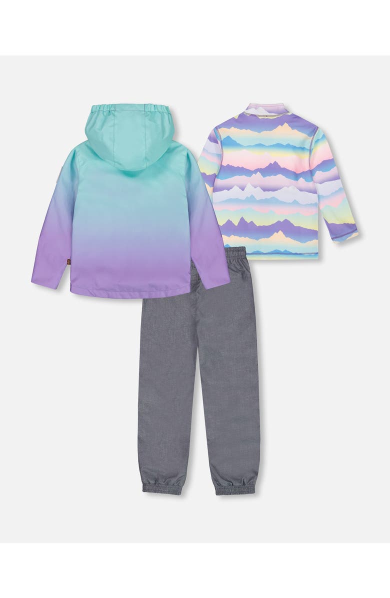 Deux par Deux Girl's 3-In-1 Mid-Season Outerwear Set Turquoise And Mauve Gradient, Alternate, color,