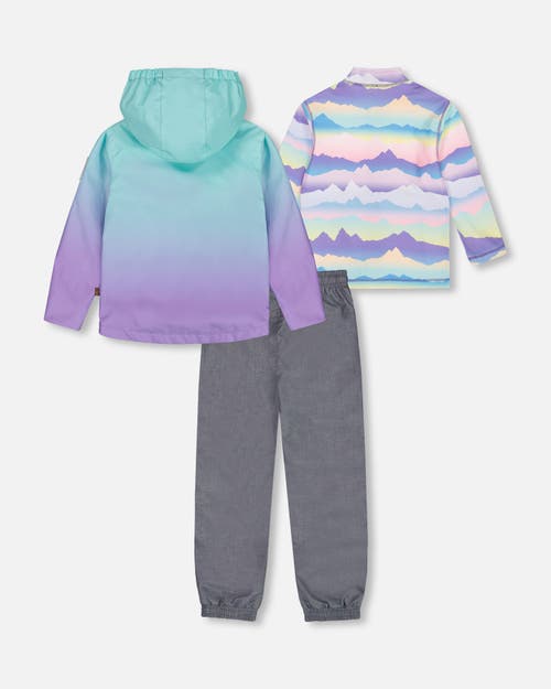 Deux Par Deux Little Girl's 3-in-1 Mid-season Outerwear Set Turquoise And Mauve Gradient In Turquoise And Mauve Gradient