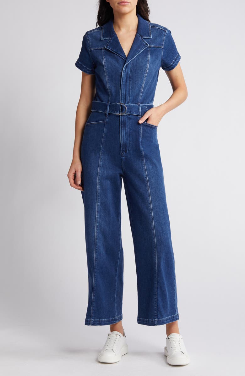PAIGE Anessa Belted Denim Jumpsuit, Main, color, 