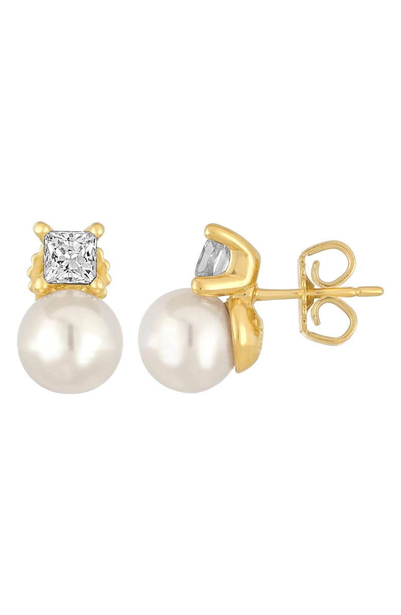 Majorica Cubic Zirconia & Faux Pearl Stud Earrings, Main, color,