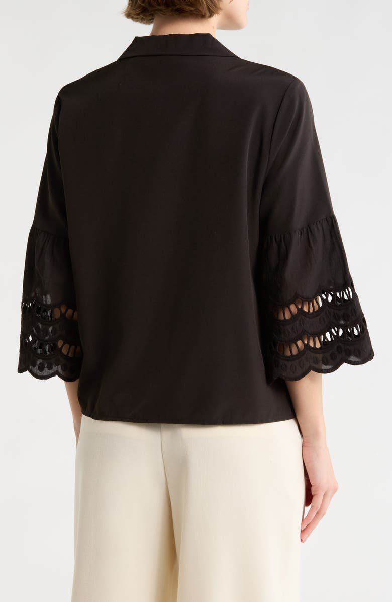 Forgotten Grace Button Front Open Lace Detail Top, Alternate, color, Black