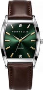 Perry Ellis Slim Diamond Leather Strap Watch, 36mm
