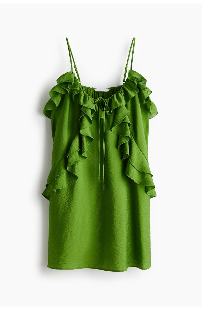 H&M Flounce-trimmed Strappy Dress, Main, color, Green