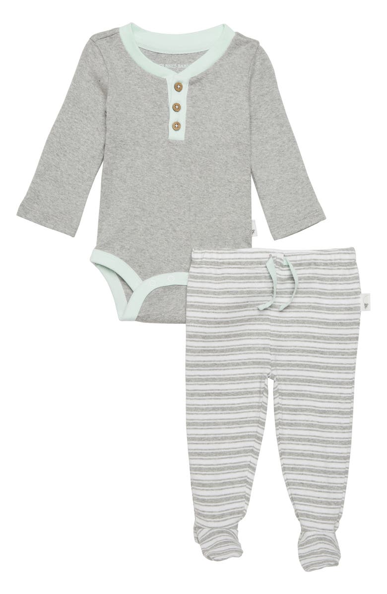 Burt's Bees Baby Organic Cotton Henley Bodysuit & Footed Pants Set, Main, color,
