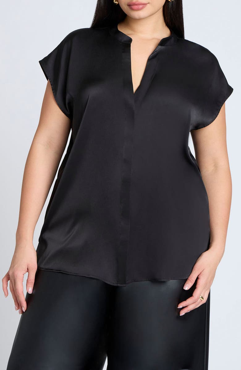 ELOQUII Split Neck Satin Top, Main, color, 