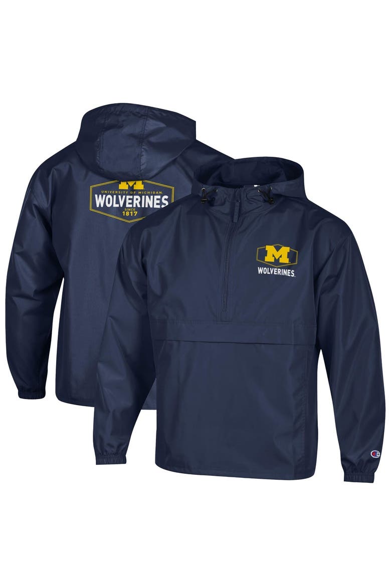 Men's Champion Navy Michigan Wolverines Delay Packable Half-Zip Jacket, Main, color, Navy