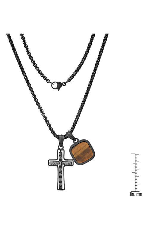 Hmy Jewelry Cross & Tiger's Eye Pendant Necklace In Black