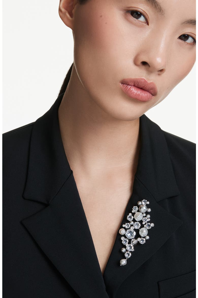 Constella Crystal & Faux Pearl Brooch, Alternate, color, RHODIUM/ CRYSTAL