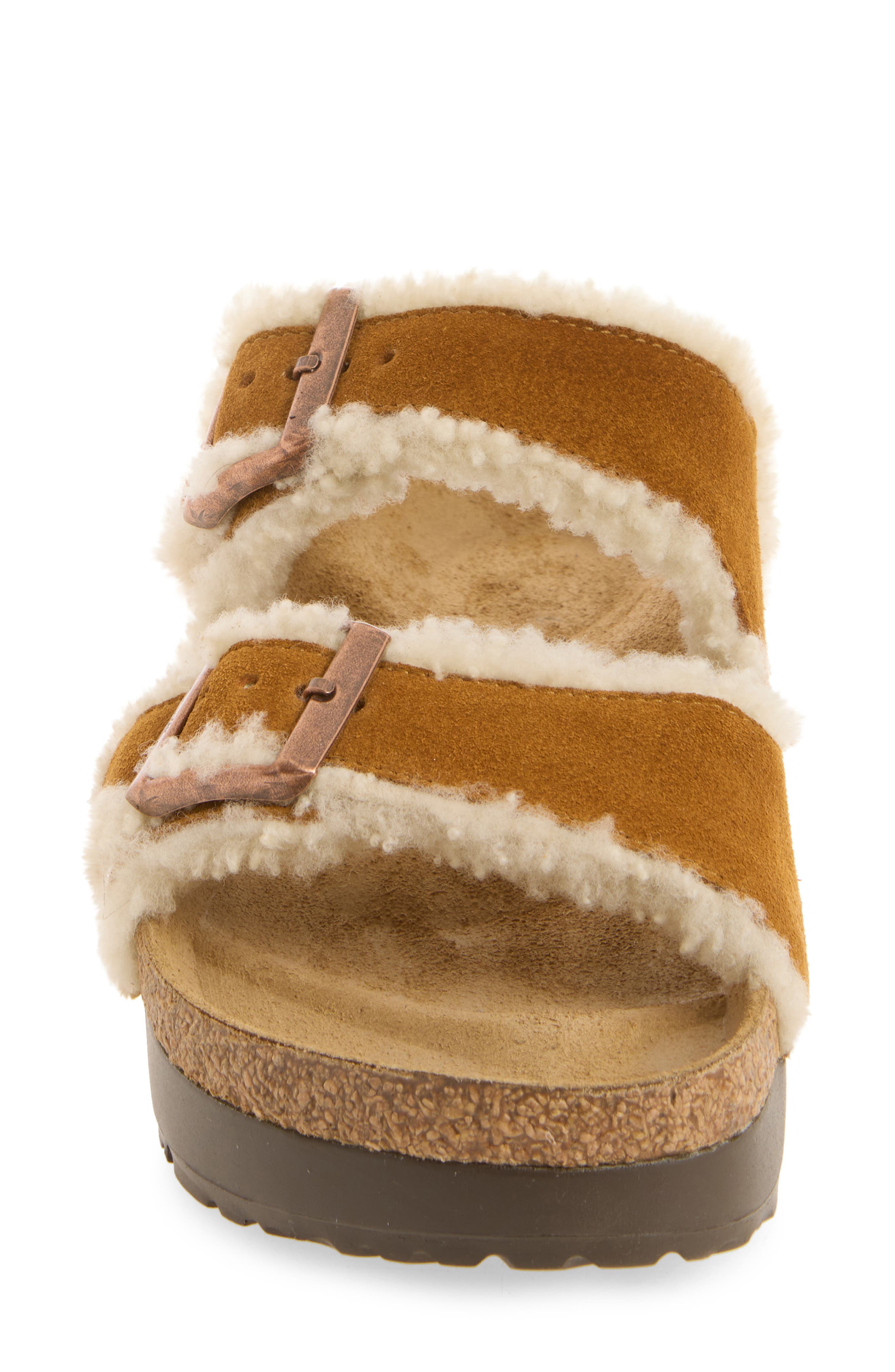 Arizona Platform Slide Sandal with Genuine Shearling Trim, Alternate, color, MINK/ NATURAL