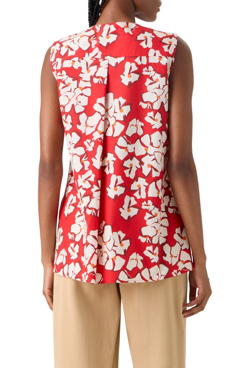 Akris punto Papercut Floral Sleeveless Cotton Shirt, Alternate, color, Red-Cream