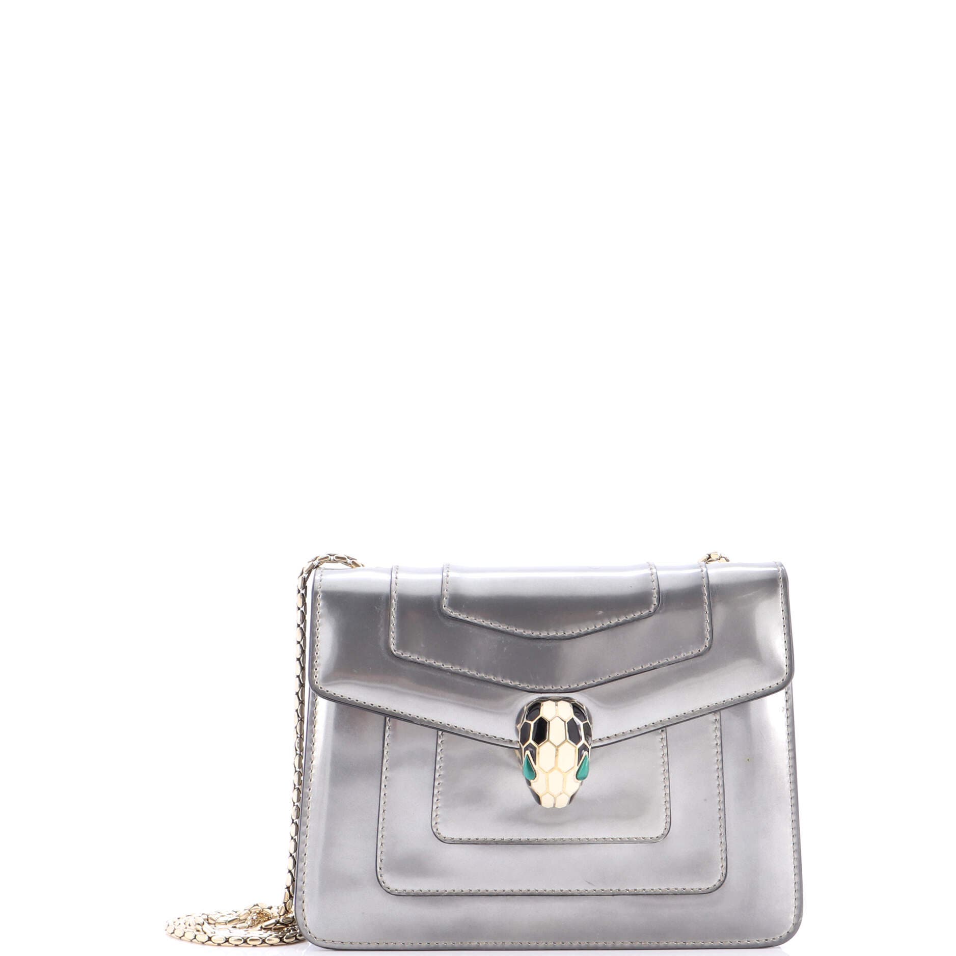 Serpenti Forever Square Shoulder Bag Metallic Leather Small, Main, color, Metallic Silver