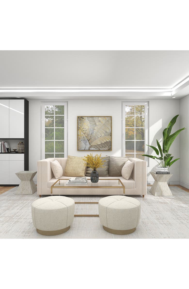 GINGER BIRCH STUDIO Beige Mother of Pearl Handmade Hourglass Shaped Accent Table, Alternate, color, 