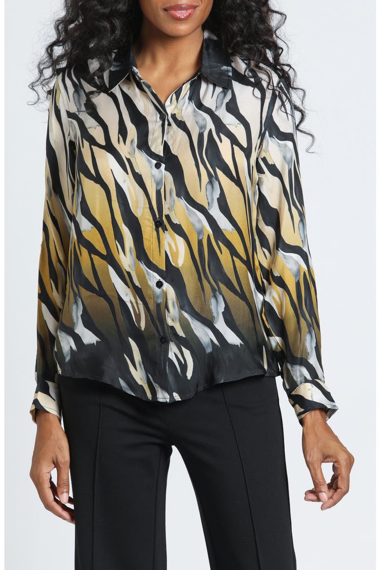 Cupro Button-Up Shirt, Main, color, GILDED OBSIDIAN