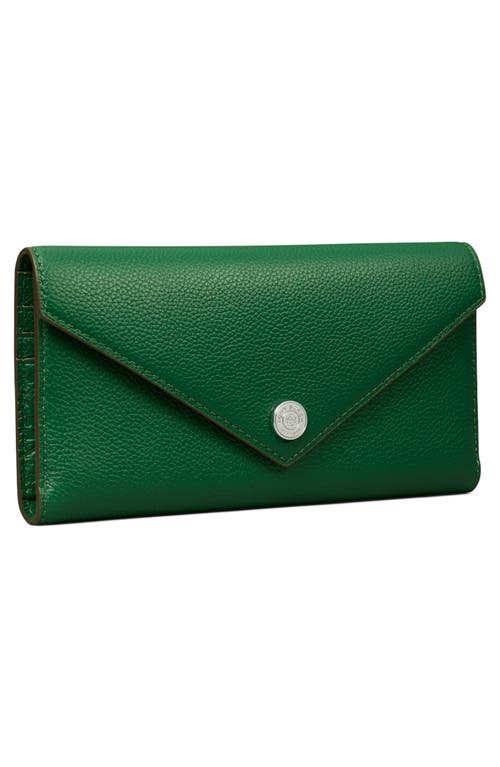 Tory Burch Long Pebble Leather Trifold Envelope Wallet In Green