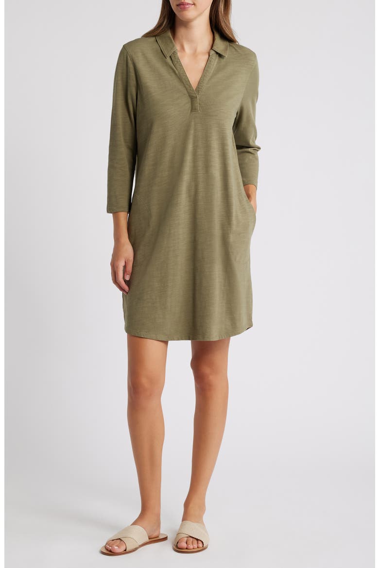Ashby Isles Long Sleeve Cotton Jersey Polo Dress, Main, color, TEA LEAF