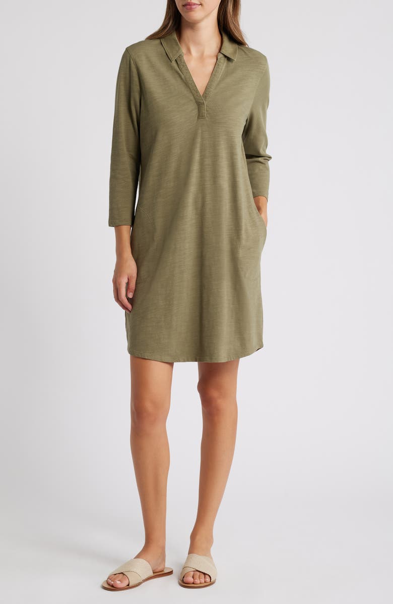 Tommy Bahama Ashby Isles Long Sleeve Cotton Jersey Polo Dress, Main, color, Tea Leaf