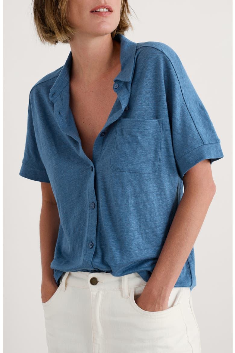 Parsley Fern Linen Button-Up Shirt, Main, color, SAILOR