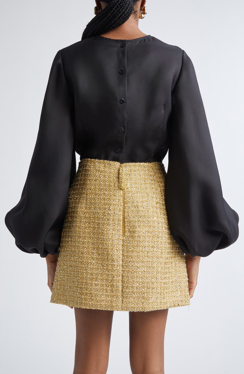 Carolina Herrera Puff Sleeve Silk Gazar Top, Alternate, color, Black