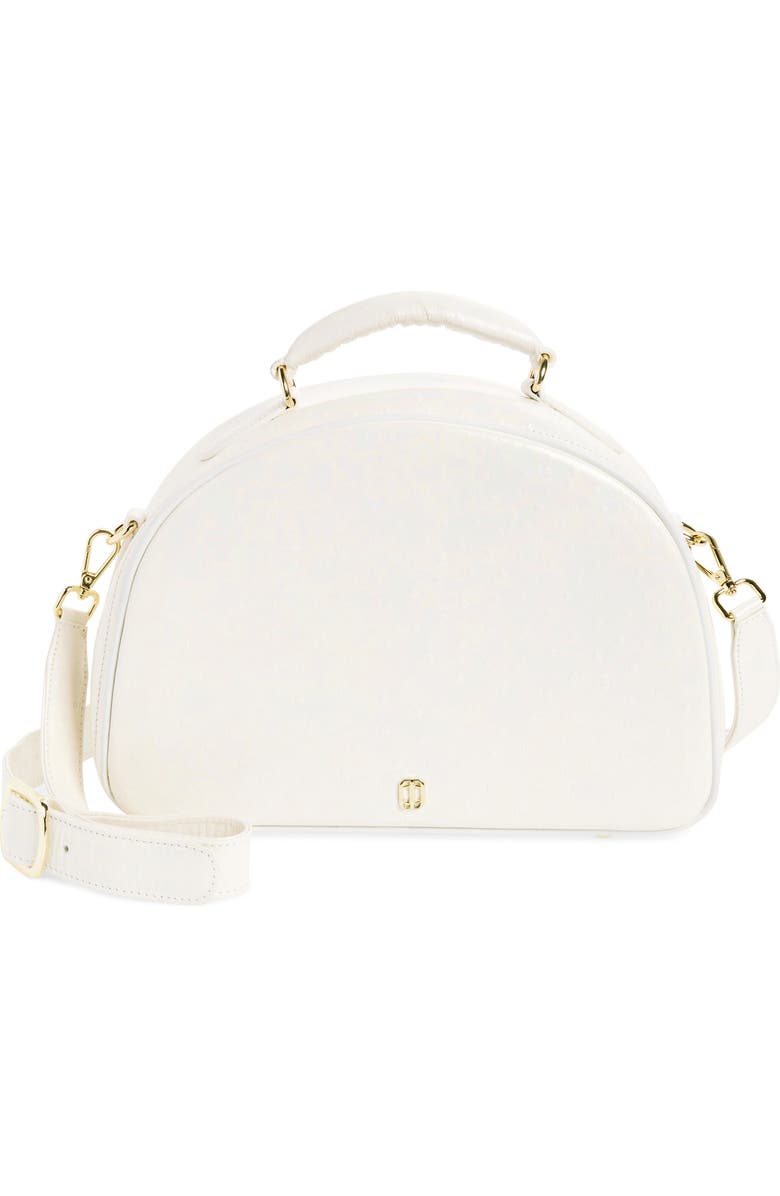 Anima Iris Small Travel Ostrich Embossed Leather Top Handle Bag, Main, color,