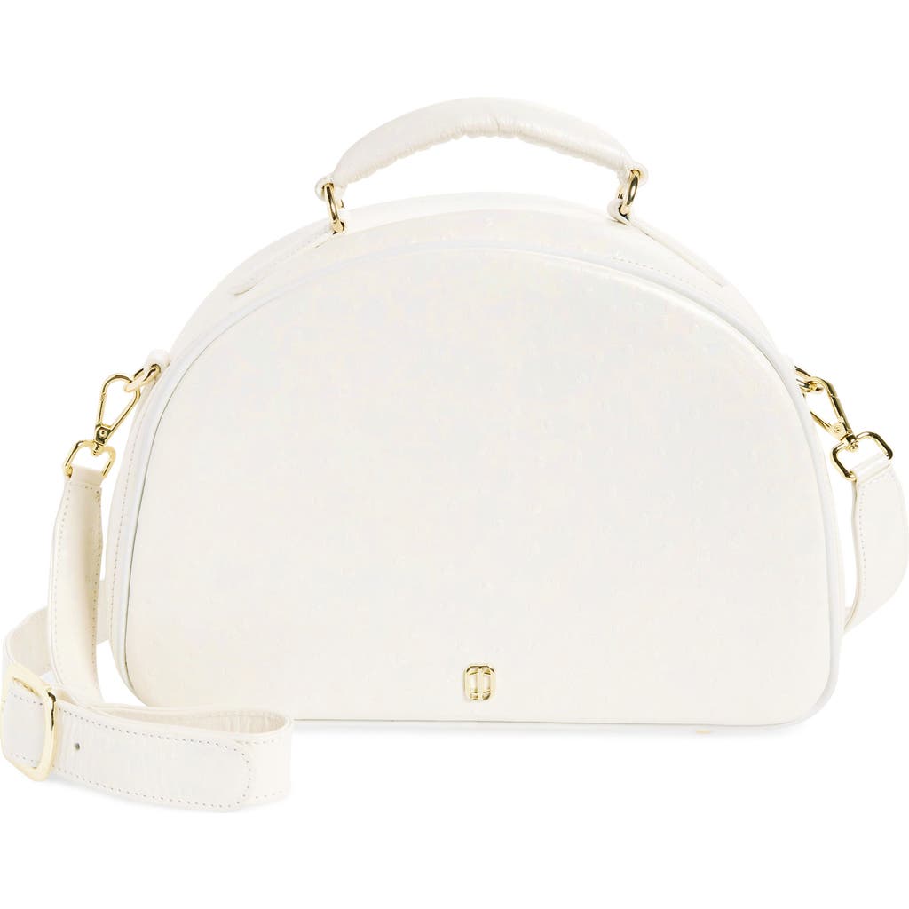 Anima Iris Small Travel Ostrich Embossed Leather Top Handle Bag in Iridescent Ostrich