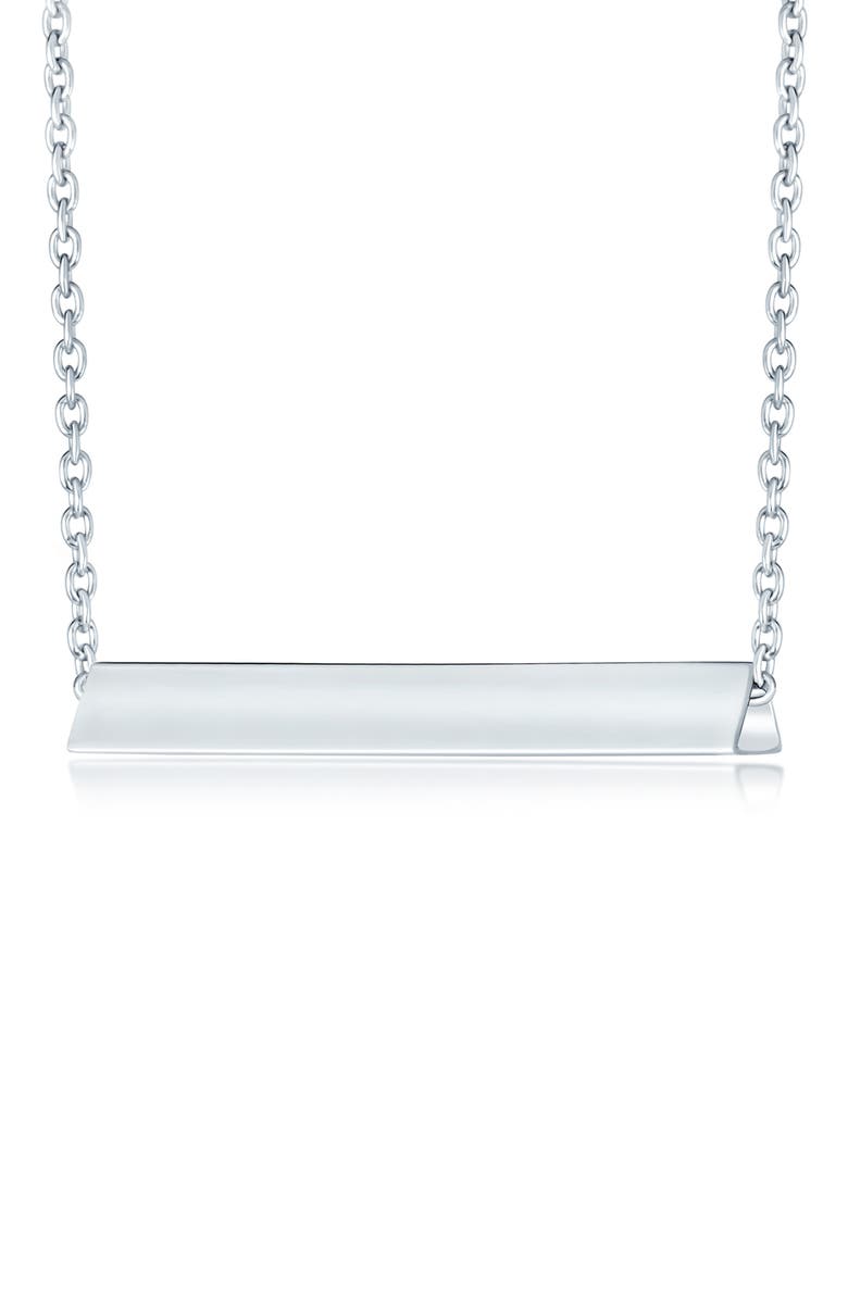 BLING JEWELRY Sterling Silver Horizontal Bar Pendant Necklace, Main, color, Silver