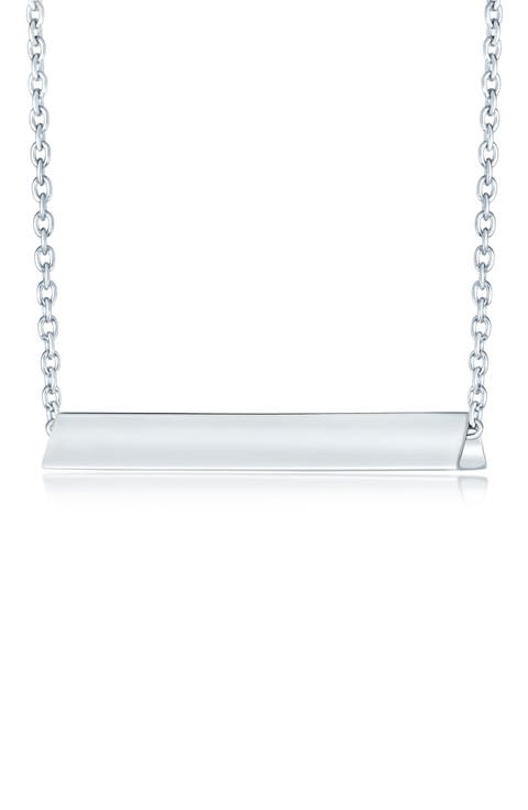 Sterling Silver Horizontal Bar Pendant Necklace