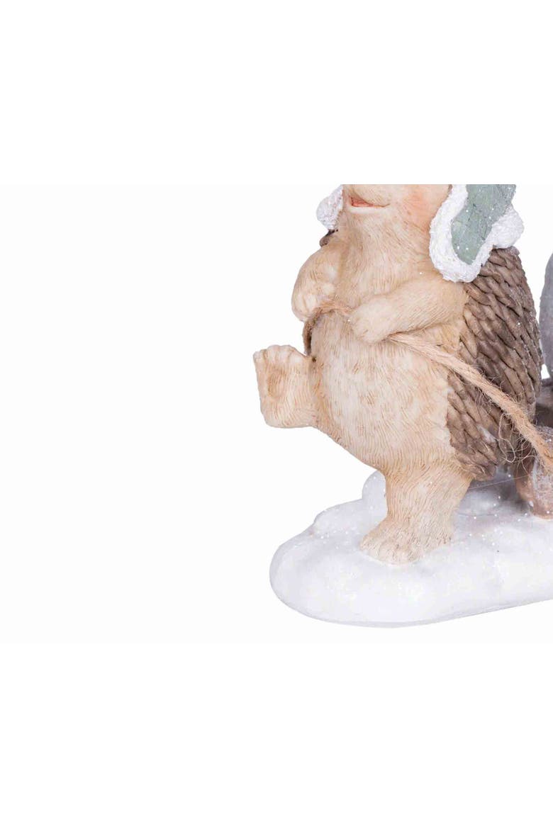 Hedgehog Pulling A Snowman Figurine, Alternate, color, White