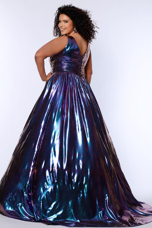 Sydney's Closet Bra-friendly V-neckline Plus Size A-line Formal Gown In Prism