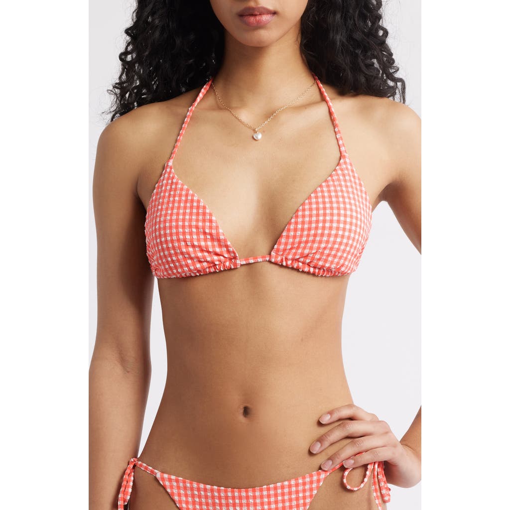 Bp. Gingham Classic Triangle Bikini Top In Pink