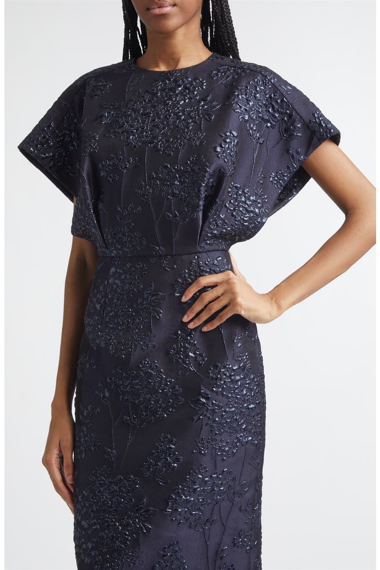 Fan Bodice Floral Metallic Jacquard Column Gown, Alternate, color, MIDNIGHT