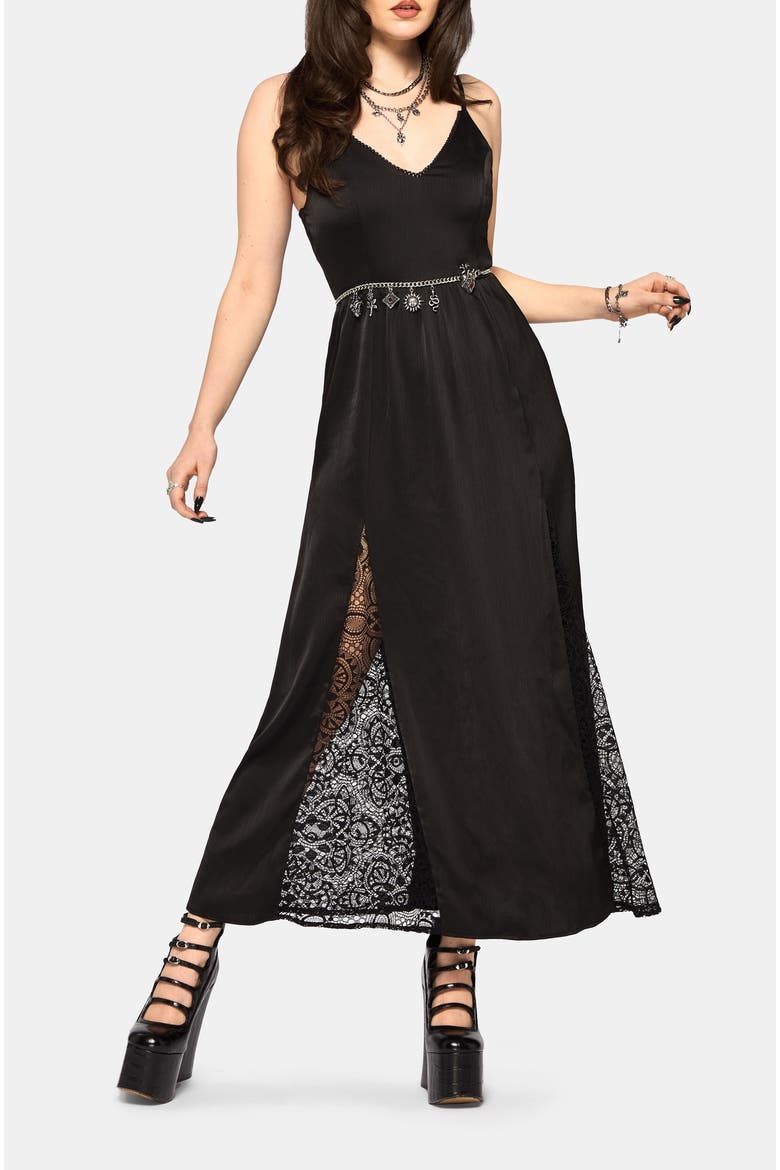 Nite Lace Godet Cami Maxi Dress, Alternate, color, Black