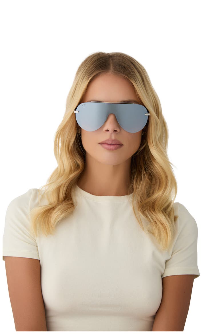 Imani 139mm Gradient Shield Sunglasses, Alternate, color, GREY GRADIENT W SILVER FLASH